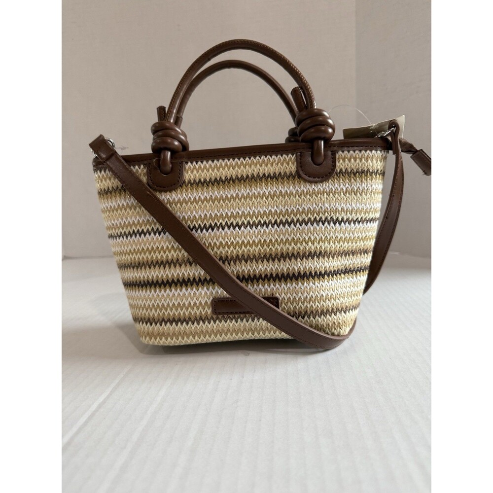 Cee Klein Woven‎ Straw-Like Crossbody Bag Bucket/Tote Shape, Knots The Strap New